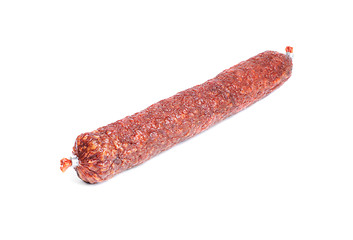 Image showing Meat product.Sausage isolated  on  white.