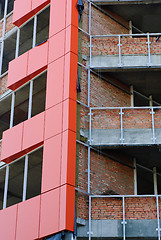 Image showing Office building construction site. Thermal insulation of walls 