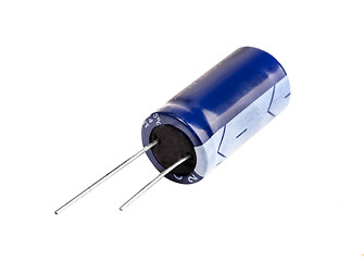Image showing Electrolytic Capacitor in blue isolated on white 