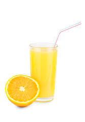 Image showing orange juice and orange  isolated on  white