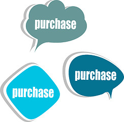 Image showing purchase word on modern banner design template. set of stickers, labels, tags, clouds