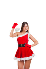 Image showing Beautiful girl in santa costume