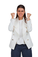 Image showing Studio head shot of a young angry woman