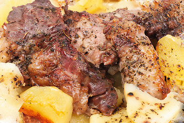 Image showing Barbecue meat with potato close-up as food background 