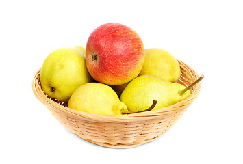 Image showing pears and apples in a basket on a white background