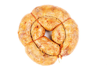 Image showing sausage from the pork stuffing isolated on a white background 