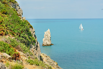 Image showing rocks and  ships in the sea near the Yalta. Crimea.Ukraine