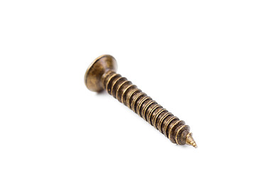 Image showing Brass screws isolation on a white  background 