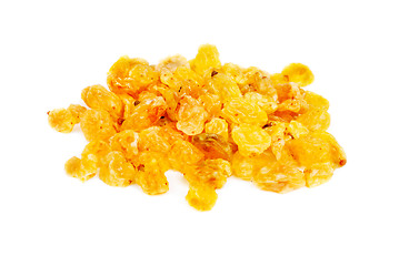 Image showing Golden raisins close- up isolated  on  white background