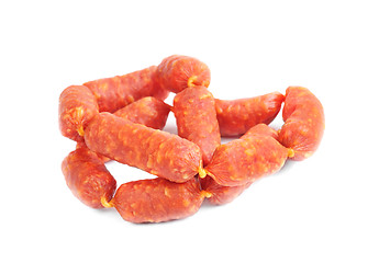 Image showing Mini sausages isolated  on  white  background