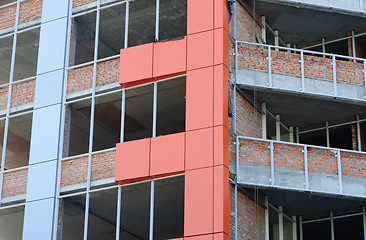 Image showing Office building construction site. Thermal insulation of walls