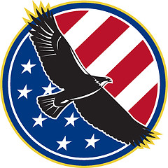 Image showing American Eagle Flying USA Flag Retro