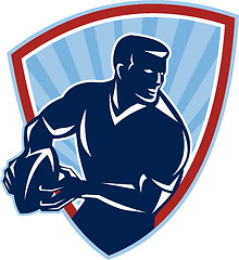 Image showing Rugby Player Passing Ball Shield Retro