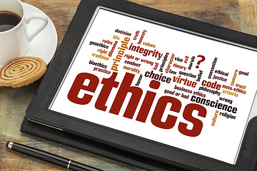 Image showing ethics word cloud on digital tablet