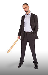 Image showing Angry looking man with bat