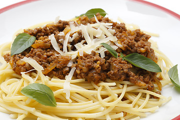 Image showing Spaghetti bolognese close-up