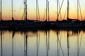 Image showing Sunset over marina