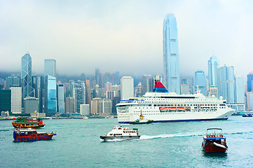 Image showing Hong Kong harbor and ferry