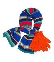 Image showing striped scarf and orange gloves