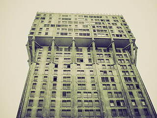 Image showing Vintage sepia Torre Velasca brutalist architecture Milan