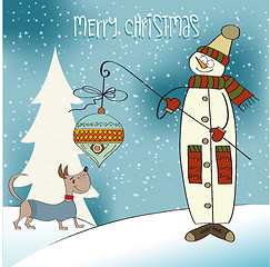 Image showing snowman with big Christmas ball