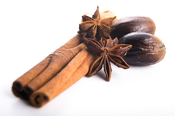 Image showing Star anise with cinnamon sticks isolated on white