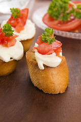 Image showing Bruschetta with mozarella and tomatoes