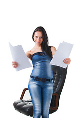 Image showing Young girl with sheets of paper