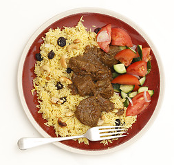 Image showing Beef madras meal from above