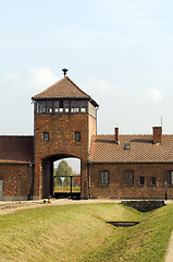 Image showing infamous iconic train entry gate building Birkenau German Nazi C