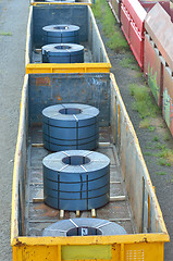 Image showing Cargo train platform with role steel