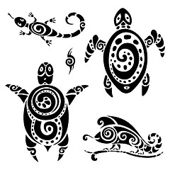 Image showing Turtle. Tribal tattoo set.
