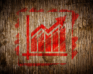 Image showing Red Growth Chart Icon on Wood.