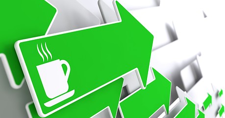 Image showing Cup of Coffee Icon on Green Arrow.