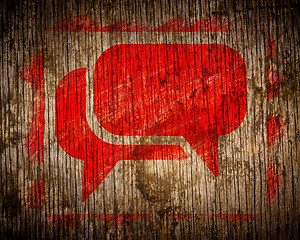 Image showing Red  Speech Bubble Icon on Wood.
