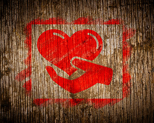 Image showing Red Charity Concept Painted by Stencil on Wood.