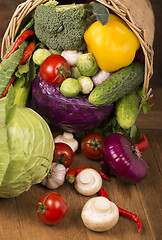 Image showing Healthy Organic Vegetables on a Wooden Background