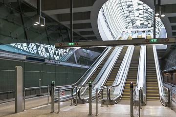 Image showing Moving escalator in the business center