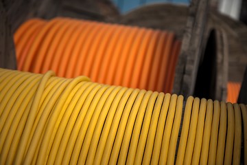 Image showing Electrical wires on wooden spool