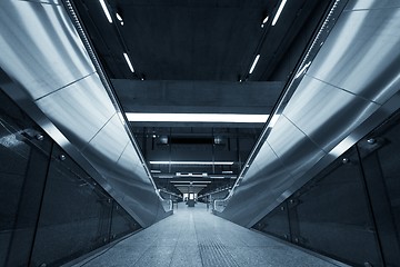 Image showing Moving escalator in the business center