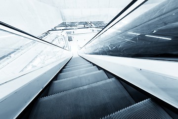 Image showing Moving escalator in the business center