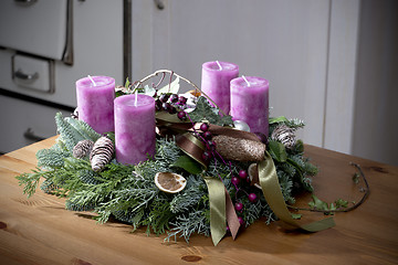 Image showing Advent wreath with purple candles