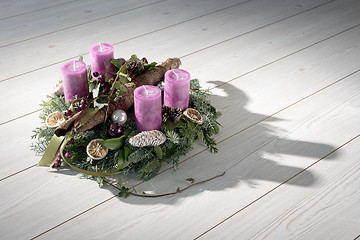 Image showing Advent wreath with purple candles