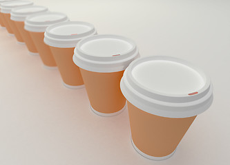 Image showing A row of paper coffee cups.