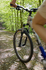 Image showing Riding a bicycle in the forest