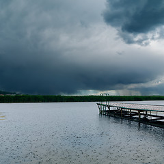 Image showing dark dramatic sky over river