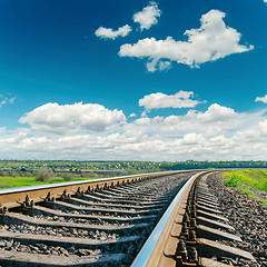 Image showing railroad closeup to cloudy horizon