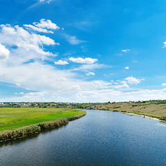Image showing blue river and clouds on sky