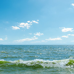 Image showing blue sky over sea with waves