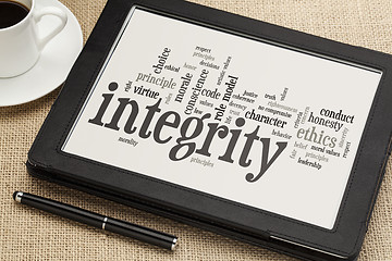 Image showing integrity word cloud on digital tablet